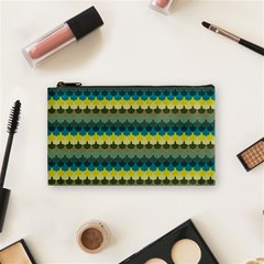 Scallop Pattern Repeat In  new York  Teal, Mustard, Grey And Moss Cosmetic Bag (small)  by PaperandFrill