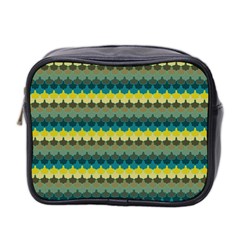 Scallop Pattern Repeat In  new York  Teal, Mustard, Grey And Moss Mini Toiletries Bag 2-side by PaperandFrill