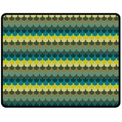 Scallop Pattern Repeat In  new York  Teal, Mustard, Grey And Moss Fleece Blanket (medium) 