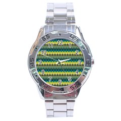 Scallop Pattern Repeat In  new York  Teal, Mustard, Grey And Moss Stainless Steel Men s Watch by PaperandFrill