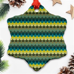 Scallop Pattern Repeat In  new York  Teal, Mustard, Grey And Moss Ornament (snowflake)  by PaperandFrill