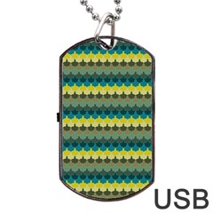 Scallop Pattern Repeat In  new York  Teal, Mustard, Grey And Moss Dog Tag Usb Flash (one Side) by PaperandFrill