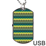 Scallop Pattern Repeat in  New York  Teal, Mustard, Grey and Moss Dog Tag USB Flash (One Side) Front