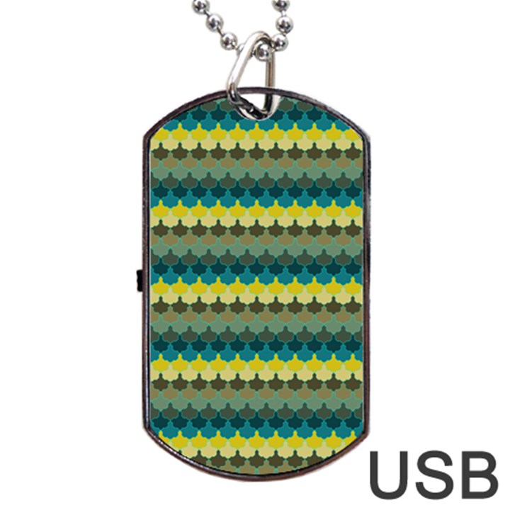 Scallop Pattern Repeat in  New York  Teal, Mustard, Grey and Moss Dog Tag USB Flash (One Side)