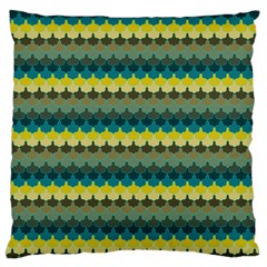 Scallop Pattern Repeat In  new York  Teal, Mustard, Grey And Moss Large Cushion Cases (two Sides)  by PaperandFrill