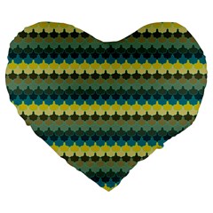 Scallop Pattern Repeat In  new York  Teal, Mustard, Grey And Moss Large 19  Premium Heart Shape Cushions