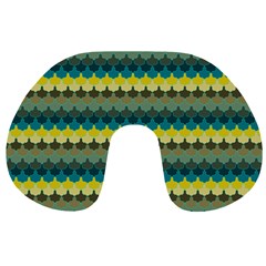 Scallop Pattern Repeat In  new York  Teal, Mustard, Grey And Moss Travel Neck Pillows