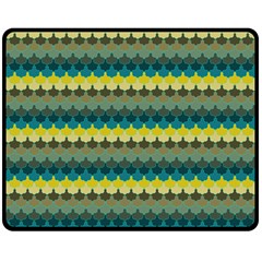 Scallop Pattern Repeat In  new York  Teal, Mustard, Grey And Moss Double Sided Fleece Blanket (medium)  by PaperandFrill