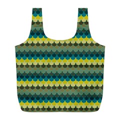 Scallop Pattern Repeat In  new York  Teal, Mustard, Grey And Moss Full Print Recycle Bags (l) 