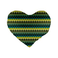 Scallop Pattern Repeat In  new York  Teal, Mustard, Grey And Moss Standard 16  Premium Flano Heart Shape Cushions by PaperandFrill