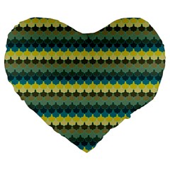 Scallop Pattern Repeat In  new York  Teal, Mustard, Grey And Moss Large 19  Premium Flano Heart Shape Cushions by PaperandFrill