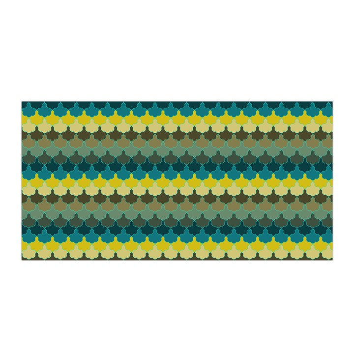 Scallop Pattern Repeat in  New York  Teal, Mustard, Grey and Moss Satin Wrap