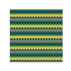 Scallop Pattern Repeat In  new York  Teal, Mustard, Grey And Moss Small Satin Scarf (square)  by PaperandFrill