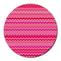 Valentine Pink And Red Wavy Chevron Zigzag Pattern Round Mousepads by PaperandFrill