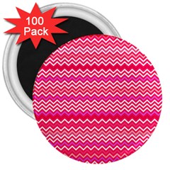 Valentine Pink And Red Wavy Chevron Zigzag Pattern 3  Magnets (100 Pack) by PaperandFrill