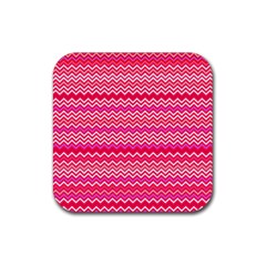 Valentine Pink And Red Wavy Chevron Zigzag Pattern Rubber Coaster (square)  by PaperandFrill