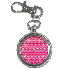 Valentine Pink And Red Wavy Chevron Zigzag Pattern Key Chain Watches by PaperandFrill