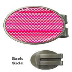 Valentine Pink And Red Wavy Chevron Zigzag Pattern Money Clips (oval) 