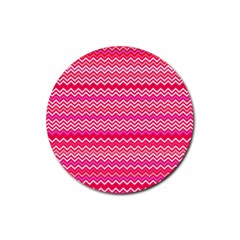 Valentine Pink And Red Wavy Chevron Zigzag Pattern Rubber Round Coaster (4 Pack)  by PaperandFrill