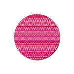 Valentine Pink and Red Wavy Chevron ZigZag Pattern Rubber Round Coaster (4 pack)  Front