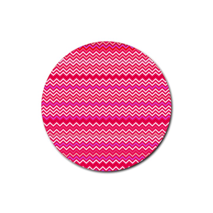 Valentine Pink and Red Wavy Chevron ZigZag Pattern Rubber Round Coaster (4 pack) 