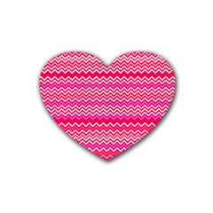 Valentine Pink And Red Wavy Chevron Zigzag Pattern Heart Coaster (4 Pack)  by PaperandFrill