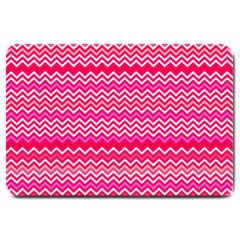 Valentine Pink And Red Wavy Chevron Zigzag Pattern Large Doormat  by PaperandFrill