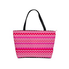 Valentine Pink And Red Wavy Chevron Zigzag Pattern Shoulder Handbags by PaperandFrill