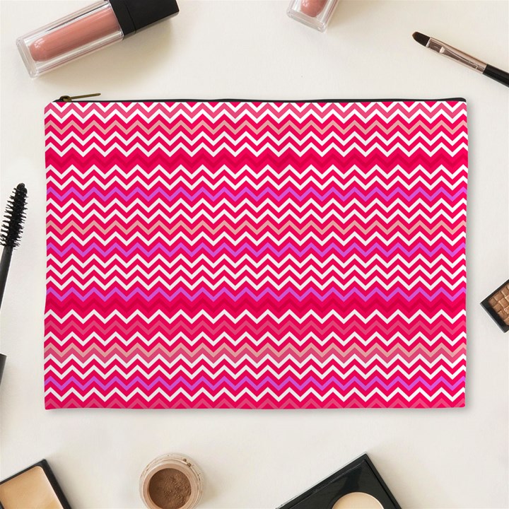 Valentine Pink and Red Wavy Chevron ZigZag Pattern Cosmetic Bag (XL)