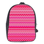 Valentine Pink and Red Wavy Chevron ZigZag Pattern School Bags(Large)  Front