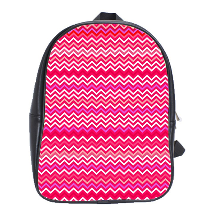 Valentine Pink and Red Wavy Chevron ZigZag Pattern School Bags(Large) 