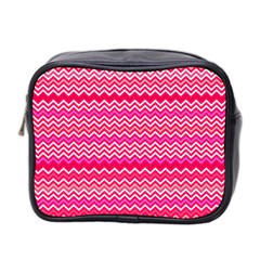 Valentine Pink And Red Wavy Chevron Zigzag Pattern Mini Toiletries Bag 2-side by PaperandFrill