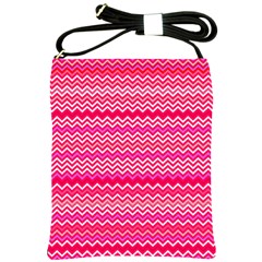 Valentine Pink And Red Wavy Chevron Zigzag Pattern Shoulder Sling Bags by PaperandFrill