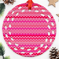 Valentine Pink And Red Wavy Chevron Zigzag Pattern Ornament (round Filigree) 