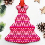 Valentine Pink and Red Wavy Chevron ZigZag Pattern Christmas Tree Ornament (2 Sides) Front