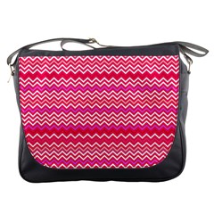 Valentine Pink And Red Wavy Chevron Zigzag Pattern Messenger Bags by PaperandFrill