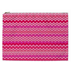 Valentine Pink And Red Wavy Chevron Zigzag Pattern Cosmetic Bag (xxl)  by PaperandFrill