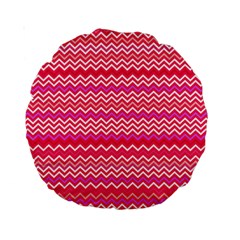 Valentine Pink And Red Wavy Chevron Zigzag Pattern Standard 15  Premium Round Cushions by PaperandFrill