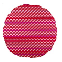 Valentine Pink And Red Wavy Chevron Zigzag Pattern Large 18  Premium Round Cushions by PaperandFrill