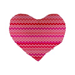 Valentine Pink And Red Wavy Chevron Zigzag Pattern Standard 16  Premium Heart Shape Cushions