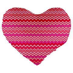 Valentine Pink And Red Wavy Chevron Zigzag Pattern Large 19  Premium Heart Shape Cushions