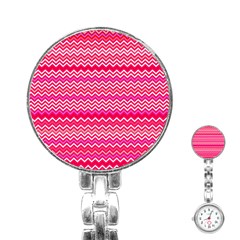 Valentine Pink And Red Wavy Chevron Zigzag Pattern Stainless Steel Nurses Watches by PaperandFrill