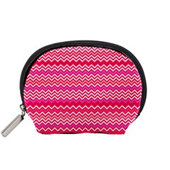 Valentine Pink And Red Wavy Chevron Zigzag Pattern Accessory Pouches (small) 