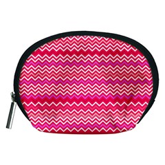 Valentine Pink And Red Wavy Chevron Zigzag Pattern Accessory Pouches (medium)  by PaperandFrill