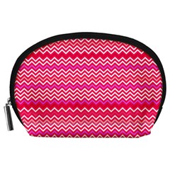 Valentine Pink And Red Wavy Chevron Zigzag Pattern Accessory Pouches (large) 