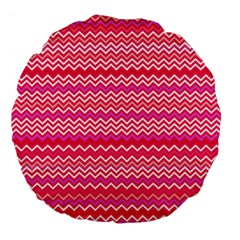 Valentine Pink And Red Wavy Chevron Zigzag Pattern Large 18  Premium Flano Round Cushions