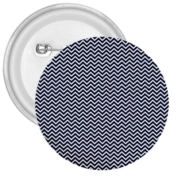 Blue and White Chevron Wavy Zigzag Stripes 3  Buttons