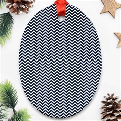 Blue And White Chevron Wavy Zigzag Stripes Ornament (oval) 