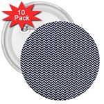 Blue and White Chevron Wavy Zigzag Stripes 3  Buttons (10 pack)  Front