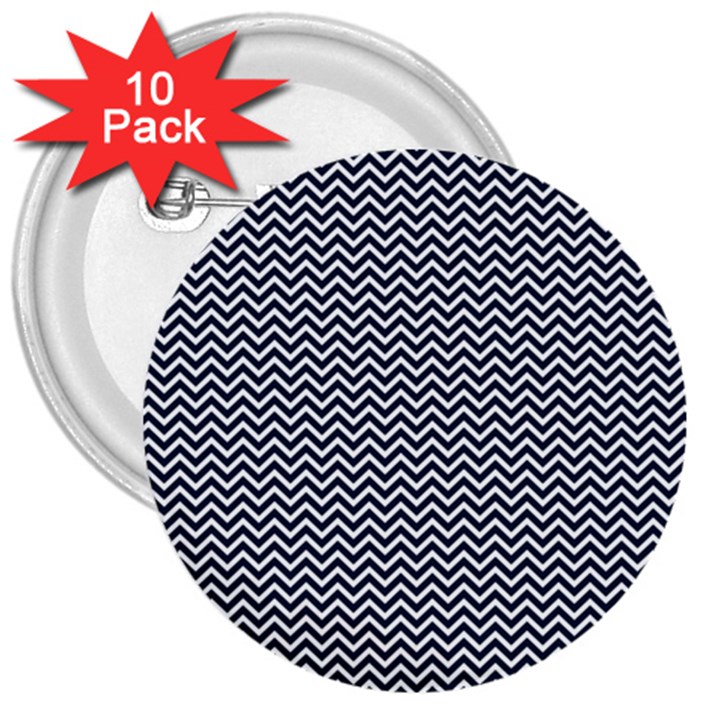 Blue and White Chevron Wavy Zigzag Stripes 3  Buttons (10 pack) 